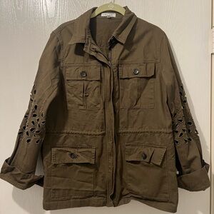 Olive Green Utility Jacket with Cutout Sleeves